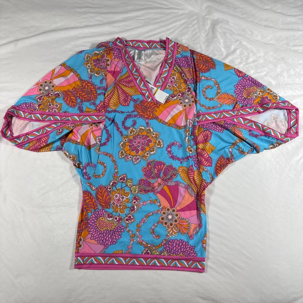 Trina Turk Cover Up Dress Women's Size Small Punk Blue Melanie Tunic Paisley New
